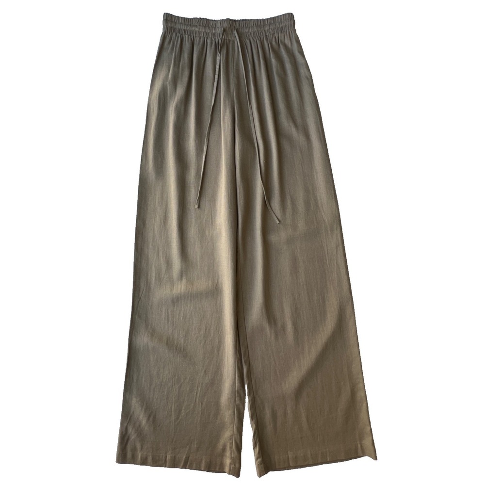 NWT Lucce Paris Womens Tan Linen Blend Wide Leg Pants Ultra Lightweight Airy